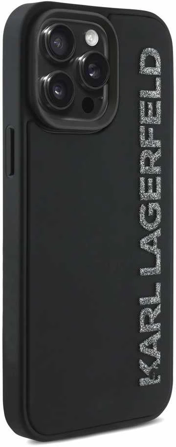 Karl Lagerfeld 3D Rubber Glitter Logo Apple iPhone 15 Pro Max dėklas telefonui juodos spalvos