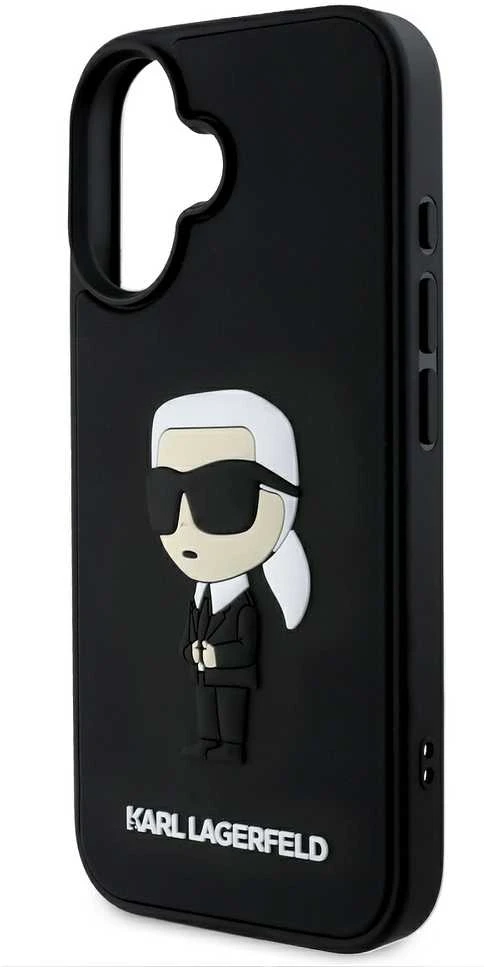 Karl Lagerfeld 3D Rubber Ikonik Apple iPhone 16 dėklas telefonui juodos spalvos