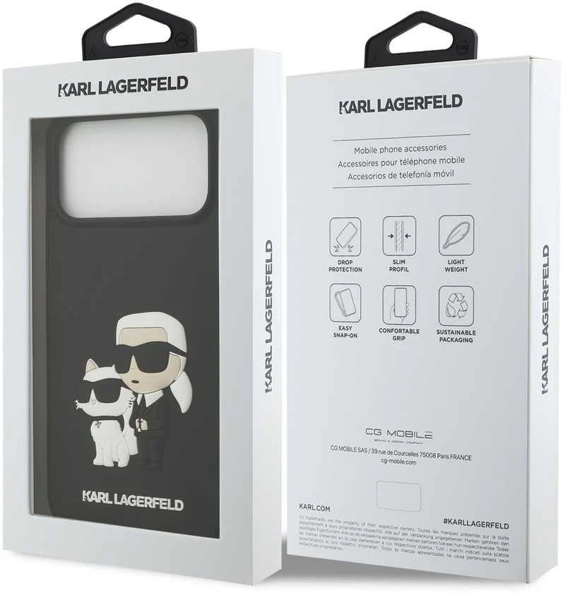 Karl Lagerfeld 3D Rubber Karl and Choupette dėklas skirtas Apple iPhone 17 Pro Max juodos spalvos
