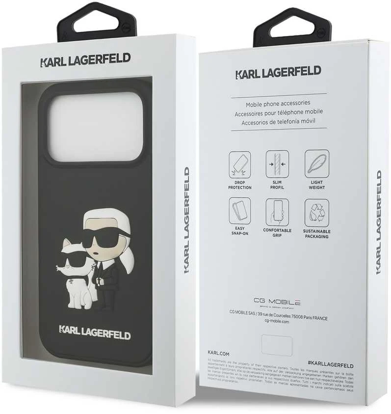 Karl Lagerfeld 3D Rubber Karl and Choupette dėklas skirtas Apple iPhone 17 Pro juodos spalvos