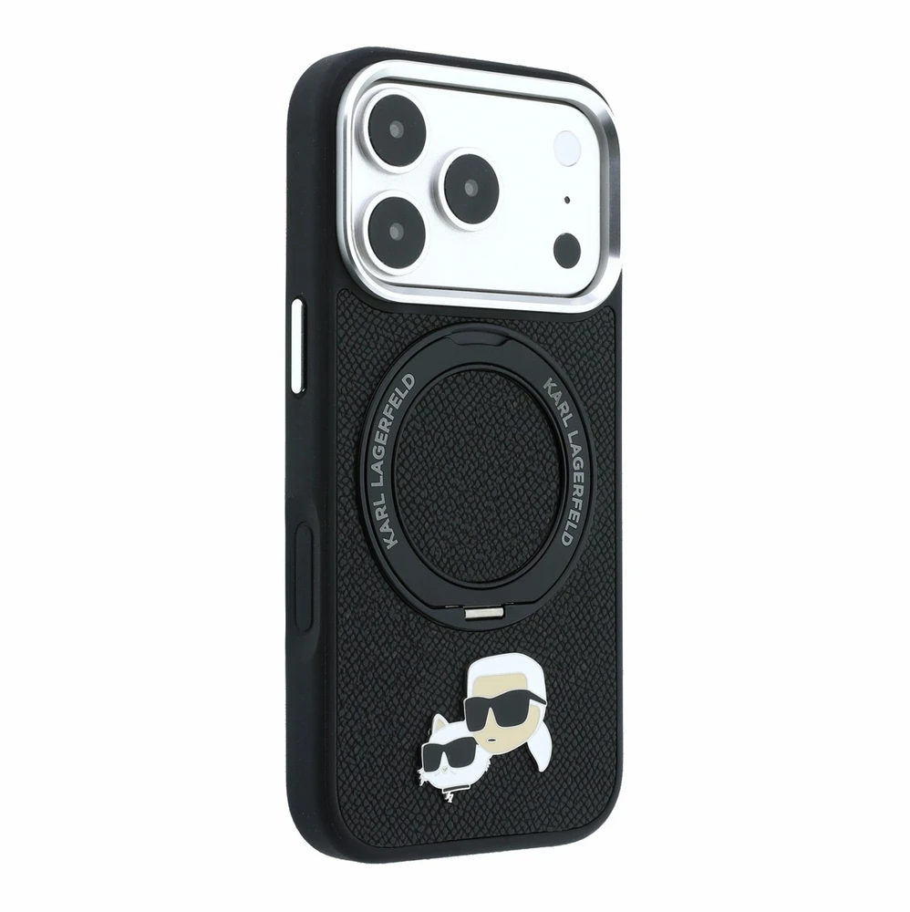 Dėklas Karl Lagerfeld arl Lagerfeld PU Grained K&CH Heads Ring Stand Magsafe Case for iPhone 18 Pro Max Juodas