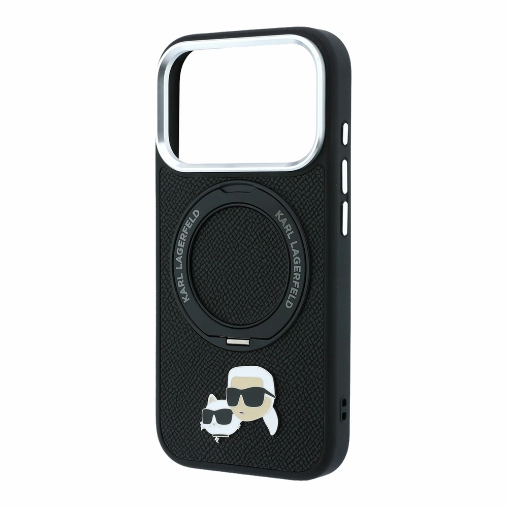 Dėklas Karl Lagerfeld arl Lagerfeld PU Grained K&CH Heads Ring Stand Magsafe Case for iPhone 18 Pro Max Juodas