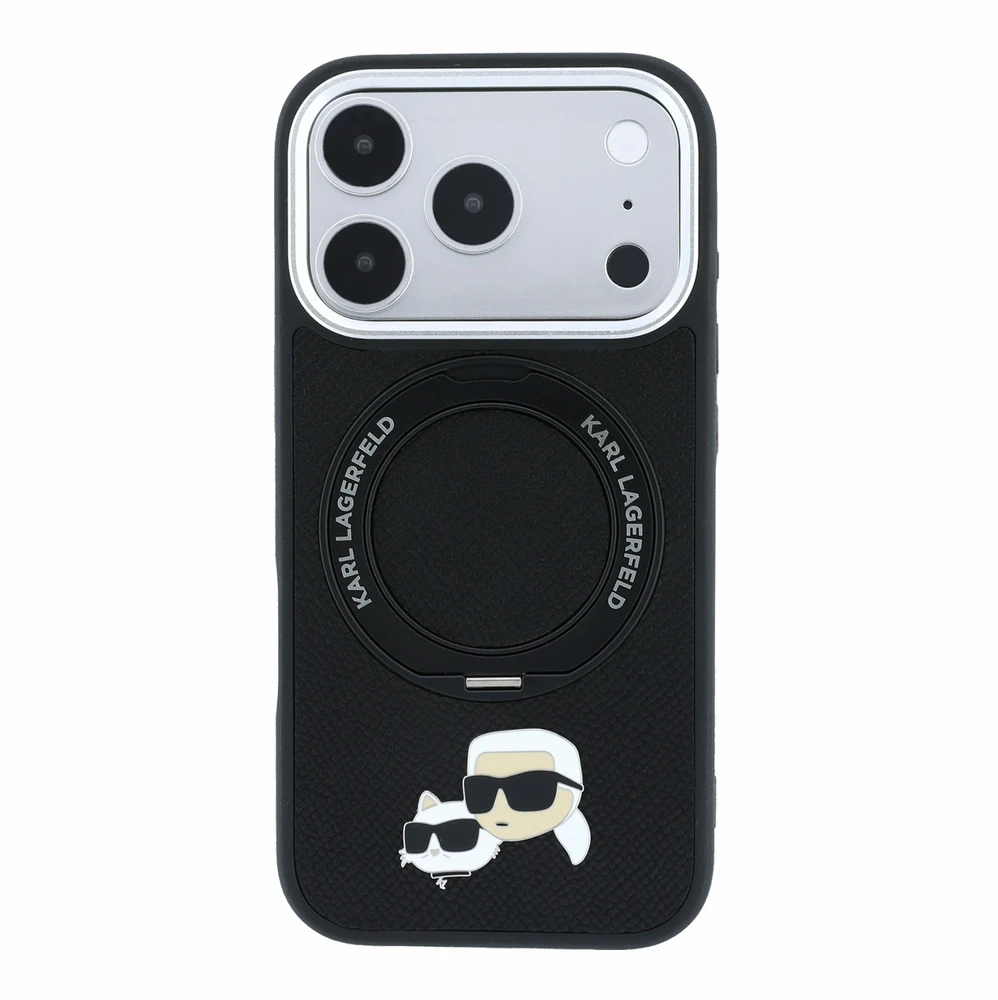 Dėklas Karl Lagerfeld arl Lagerfeld PU Grained K&CH Heads Ring Stand Magsafe Case for iPhone 18 Pro Max Juodas