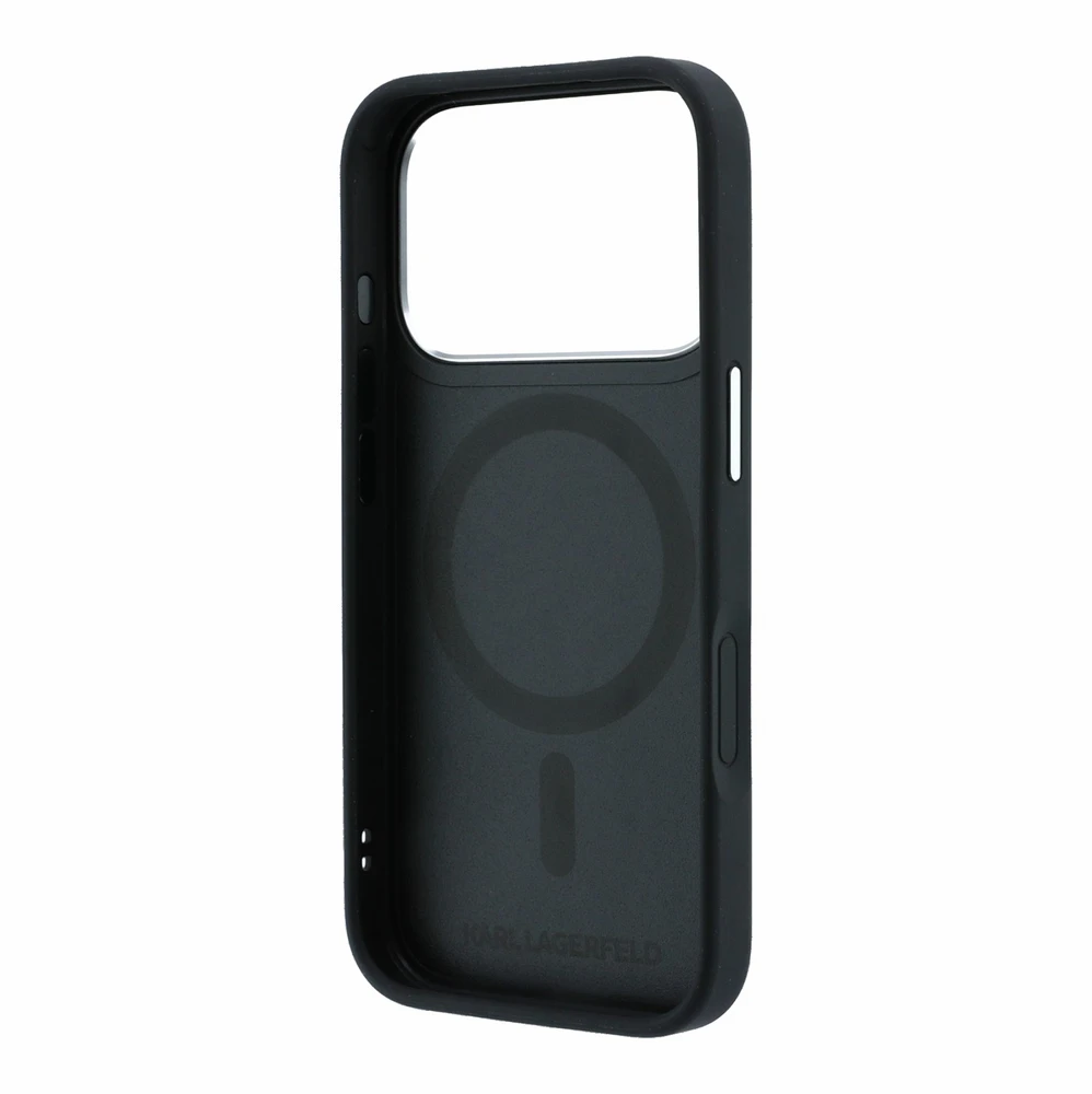 Dėklas Karl Lagerfeld arl Lagerfeld PU Grained K&CH Heads Ring Stand Magsafe Case for iPhone 18 Pro Max Juodas