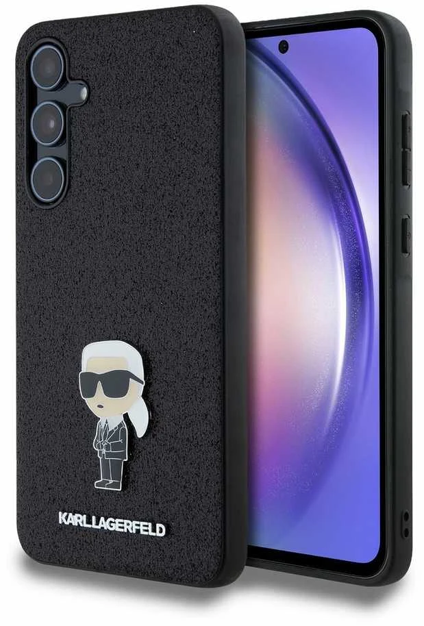 Karl Lagerfeld KLHCSA55GKNPSK A55 A556 juodos spalvos kietas dėklas Fixed Glitter Ikonik Logo Metal Pin