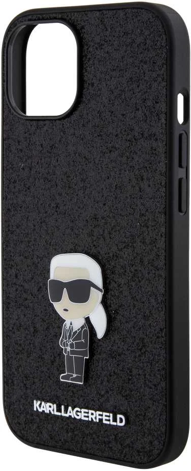 Karl Lagerfeld KLHCP15SGKNPSK Apple iPhone 15/ 14 / 13 6.1″ juodos spalvos kietas dėklas Fixed Glitter Ikonik Log