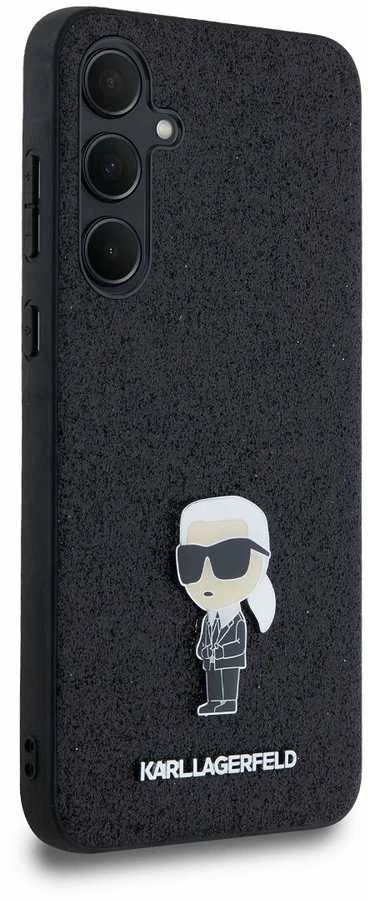 Karl Lagerfeld KLHCSA35GKNPSK A35 A356 juodos spalvos kietas dėklas Fixed Glitter Ikonik Logo Metal Pin