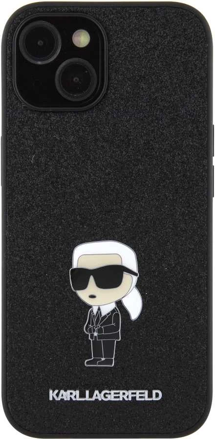 Karl Lagerfeld KLHCP15SGKNPSK Apple iPhone 15/ 14 / 13 6.1″ juodos spalvos kietas dėklas Fixed Glitter Ikonik Log