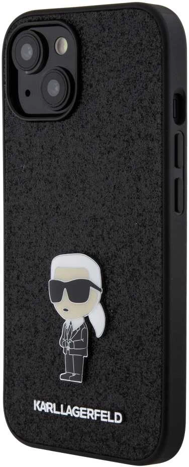 Karl Lagerfeld KLHCP15SGKNPSK Apple iPhone 15/ 14 / 13 6.1″ juodos spalvos kietas dėklas Fixed Glitter Ikonik Log