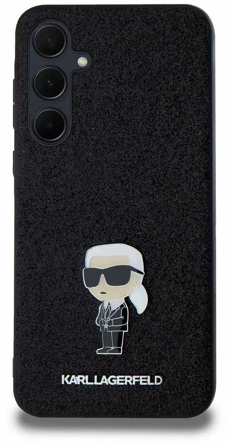 Karl Lagerfeld KLHCSA35GKNPSK A35 A356 juodos spalvos kietas dėklas Fixed Glitter Ikonik Logo Metal Pin