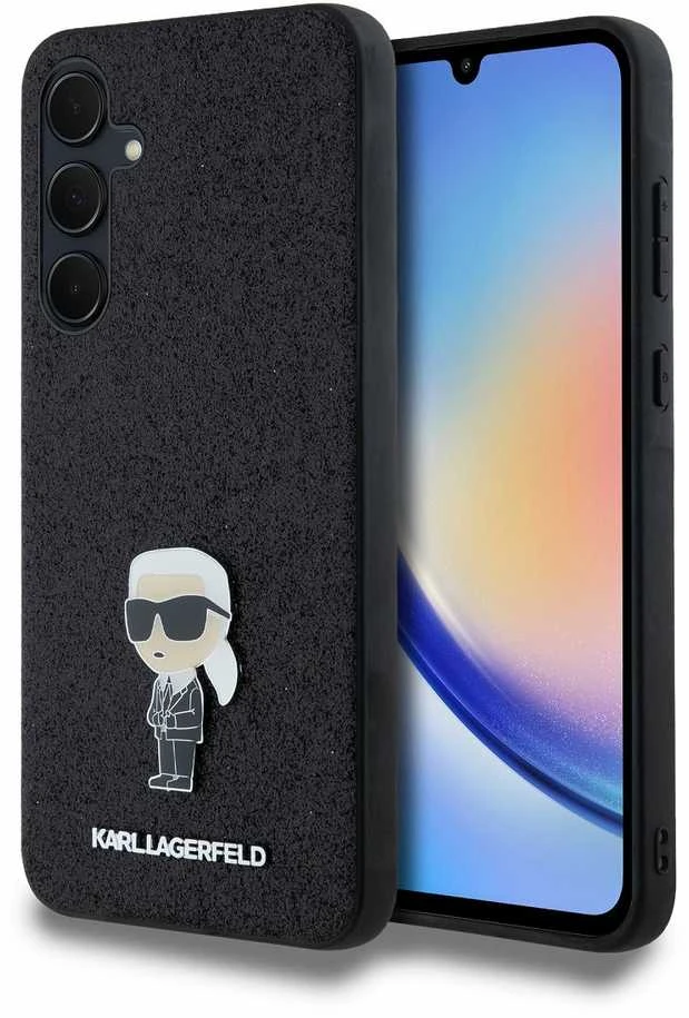 Karl Lagerfeld KLHCSA35GKNPSK A35 A356 juodos spalvos kietas dėklas Fixed Glitter Ikonik Logo Metal Pin