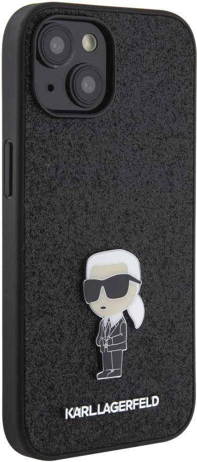 Karl Lagerfeld KLHCP15SGKNPSK Apple iPhone 15/ 14 / 13 6.1″ juodos spalvos kietas dėklas Fixed Glitter Ikonik Log