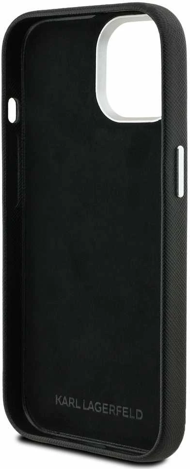 Karl Lagerfeld Grained PU K&CH Heads dėklas skirtas Apple iPhone 15 juodos spalvos