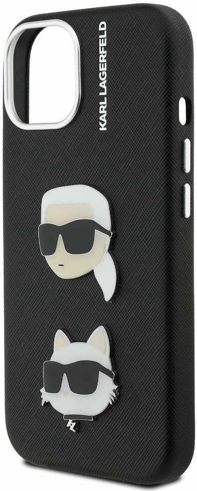 Karl Lagerfeld Grained PU K&CH Heads dėklas skirtas Apple iPhone 15 juodos spalvos