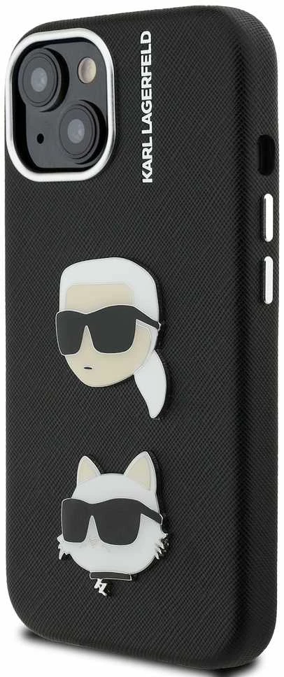 Karl Lagerfeld Grained PU K&CH Heads dėklas skirtas Apple iPhone 15 juodos spalvos
