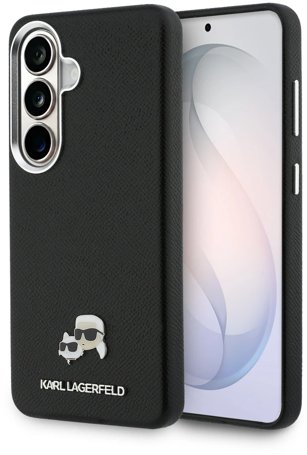 Karl Lagerfeld Grained PU Leather K&CH Heads Magnetic dėklas Samsung Galaxy S26+ juodos spalvos