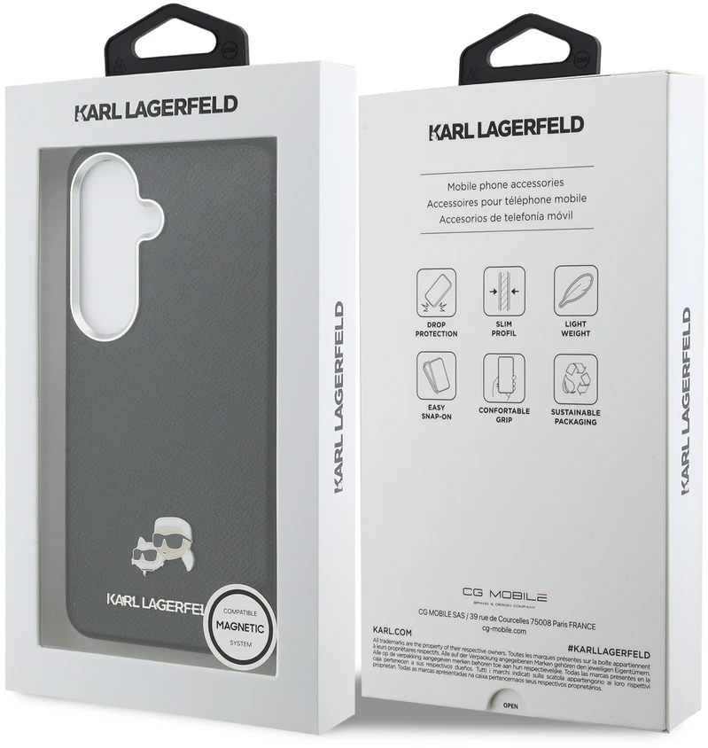 Karl Lagerfeld Grained PU Leather K&CH Heads Magnetic dėklas Samsung Galaxy S26+ juodos spalvos