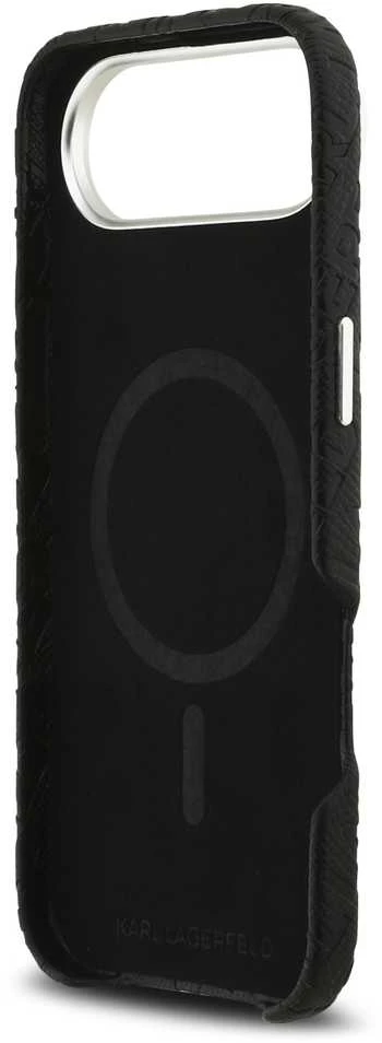 Karl Lagerfeld Grained PU Repeated Logo MagSafe dėklas skirtas Apple iPhone Air juodos spalvos
