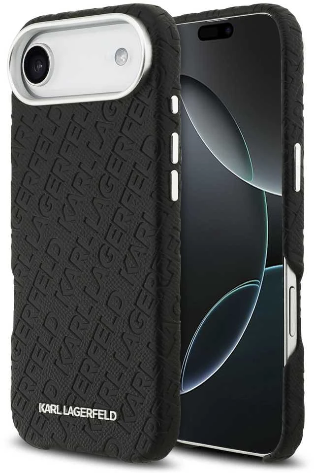 Karl Lagerfeld Grained PU Repeated Logo MagSafe dėklas skirtas Apple iPhone Air juodos spalvos