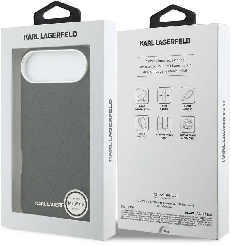 Karl Lagerfeld Grained PU Repeated Logo MagSafe dėklas skirtas Apple iPhone Air juodos spalvos