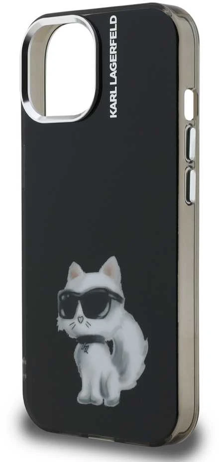 Karl Lagerfeld IML Aquarelle Choupette dėklas Apple iPhone 15 juodos spalvos