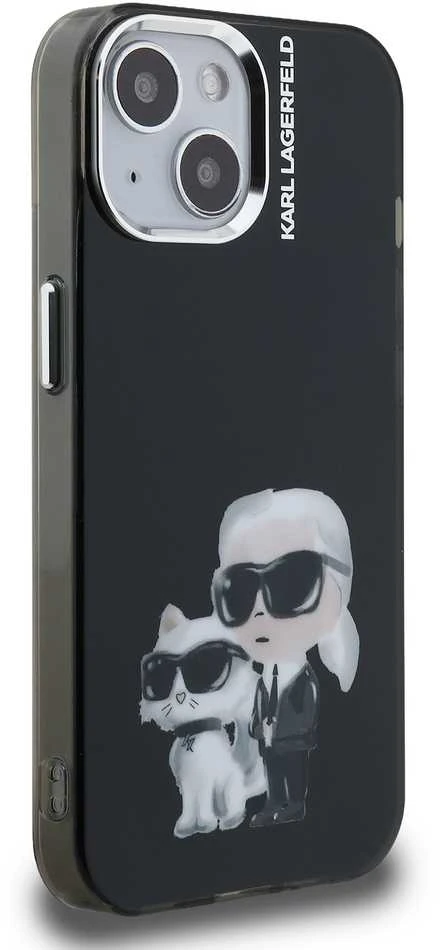 Karl Lagerfeld IML Aquarelle Karl and Choupette dėklas Apple iPhone 15 juodos spalvos