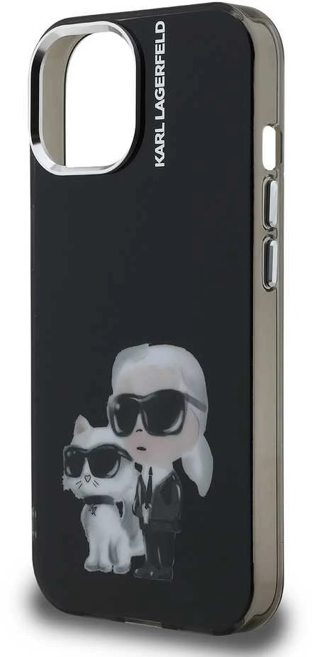 Karl Lagerfeld IML Aquarelle Karl and Choupette dėklas Apple iPhone 15 juodos spalvos