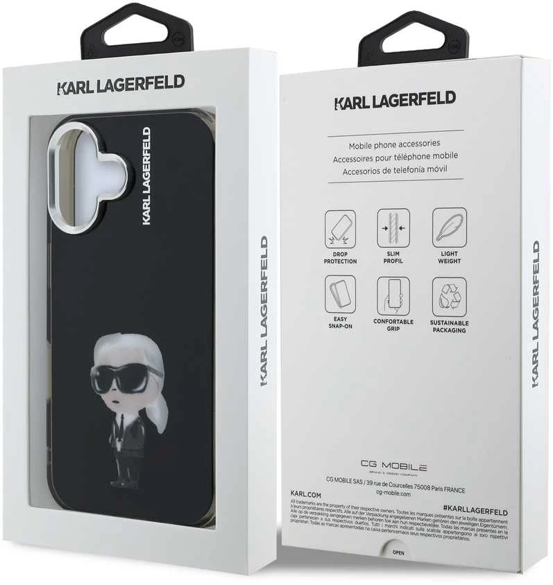 Karl Lagerfeld IML Aquarelle Karl dėklas Apple iPhone 16 juodos spalvos