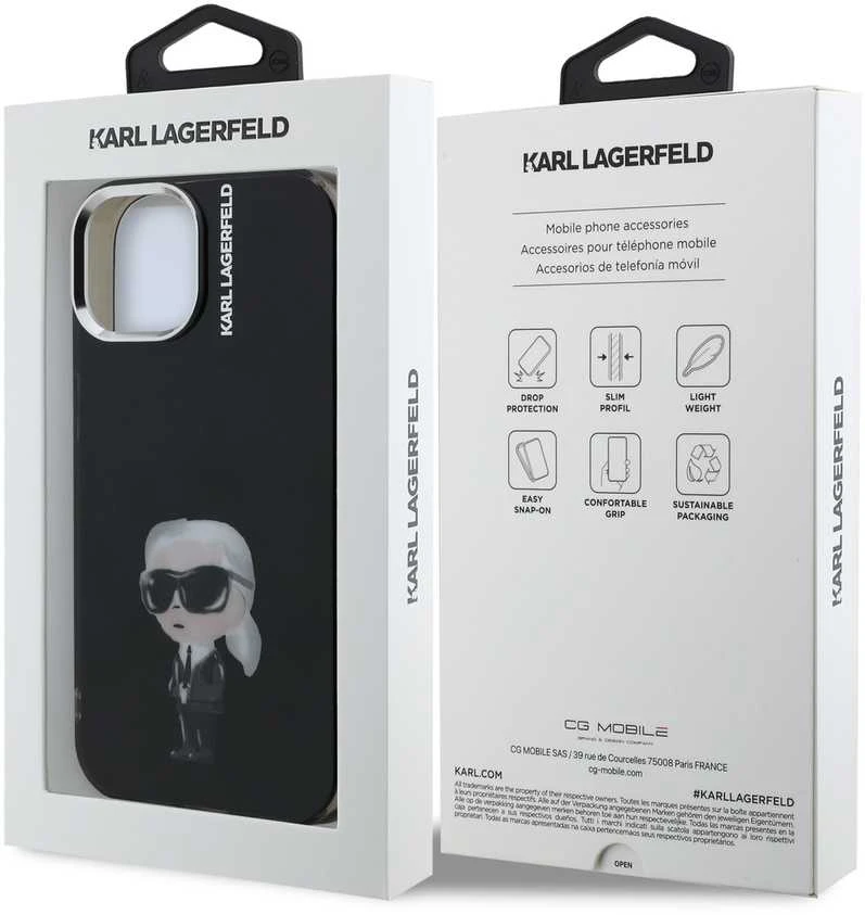 Karl Lagerfeld IML Aquarelle Karl dėklas Apple iPhone 15 juodos spalvos