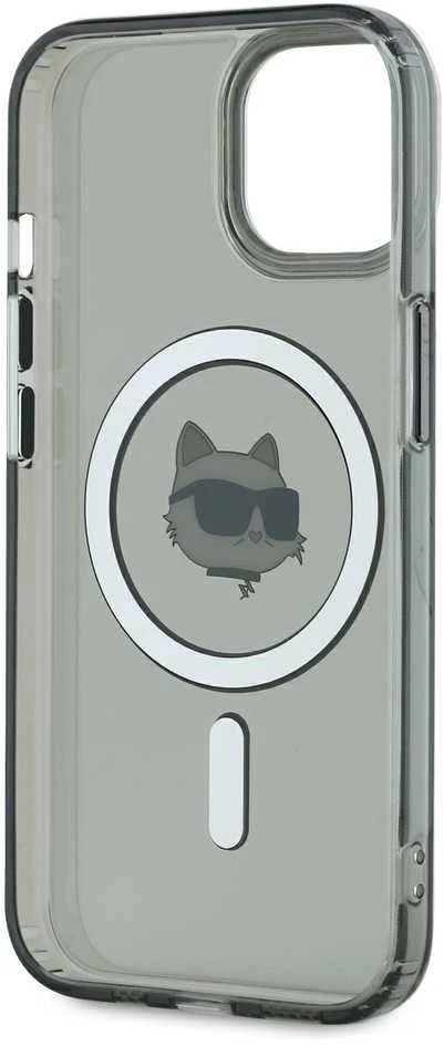 Karl Lagerfeld KLHMP15SHLSCHK Apple iPhone 15 6.1″ juodos spalvos kietas dėklas IML Metal Choupette Head MagSafe