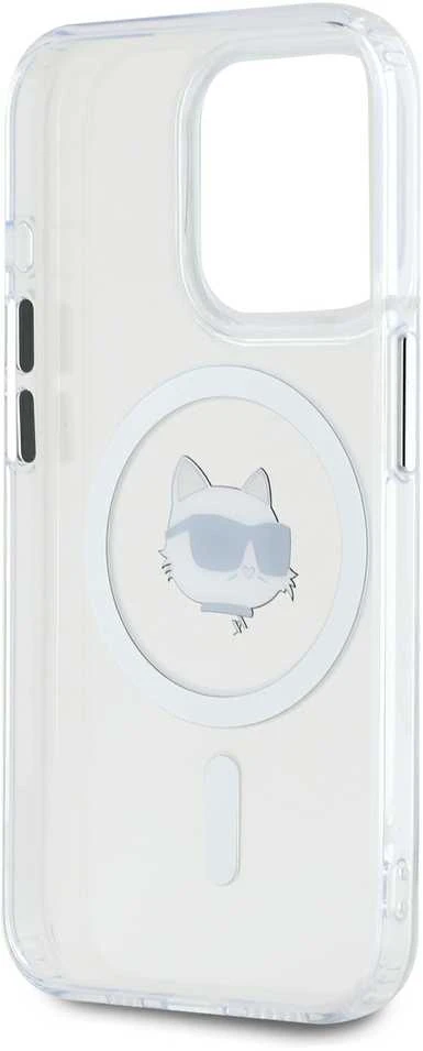 Karl Lagerfeld KLHMP15LHLSCHH Apple iPhone 15 Pro 6.1″ baltos spalvos kietas dėklas IML Metal Choupette Head MagSafe