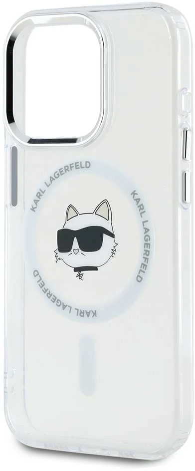 Karl Lagerfeld KLHMP15LHLSCHH Apple iPhone 15 Pro 6.1″ baltos spalvos kietas dėklas IML Metal Choupette Head MagSafe