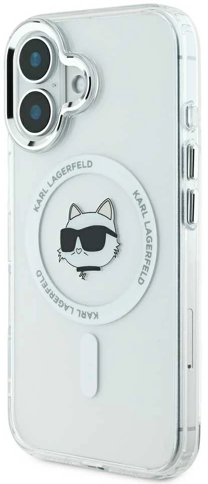 Karl Lagerfeld KLHMP16SHLSCHH Apple iPhone 16 6.1″ baltos spalvos kietas dėklas IML Metal Choupette Head MagSafe