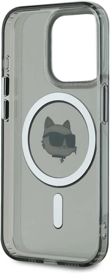 Karl Lagerfeld IML Choupette Head Metal Frame MagSafe dėklas telefonui Apple iPhone 15 Pro Max juodos spalvos