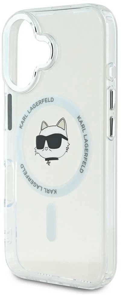 Karl Lagerfeld KLHMP16SHLSCHH Apple iPhone 16 6.1″ baltos spalvos kietas dėklas IML Metal Choupette Head MagSafe