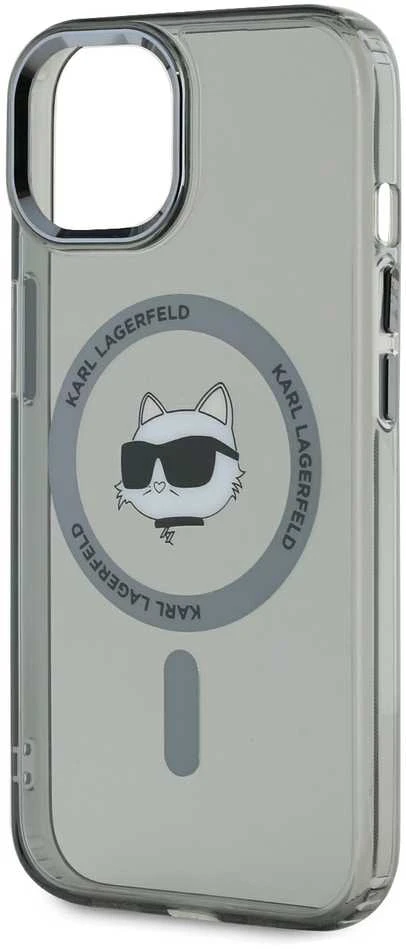 Karl Lagerfeld KLHMP15SHLSCHK Apple iPhone 15 6.1″ juodos spalvos kietas dėklas IML Metal Choupette Head MagSafe