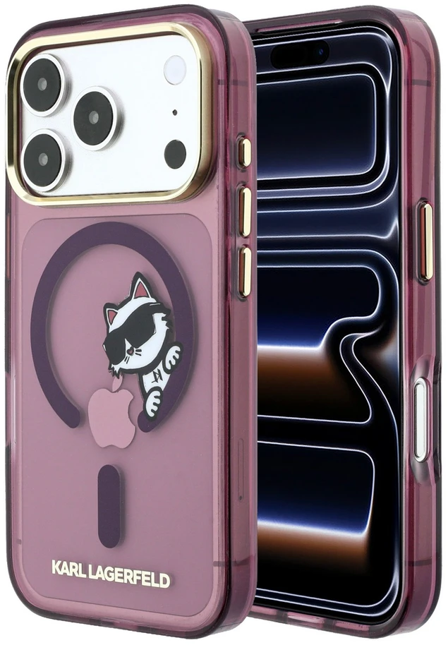 Karl Lagerfeld IML Choupette Peekaboo Magsafe dėklas, skirtas iPhone 18 Pro, bordo spalvos
