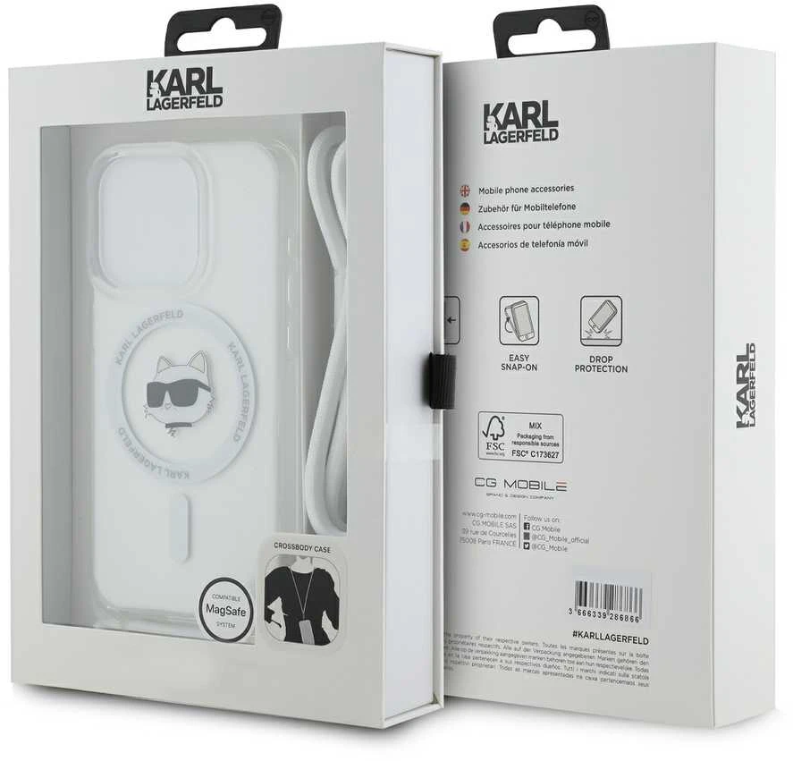 Karl Lagerfeld KLHMP15LHCCHNT Apple iPhone 15Pro 6.1″ kietas dėklas skaidrus IML Choupette Head & Cord Magsa