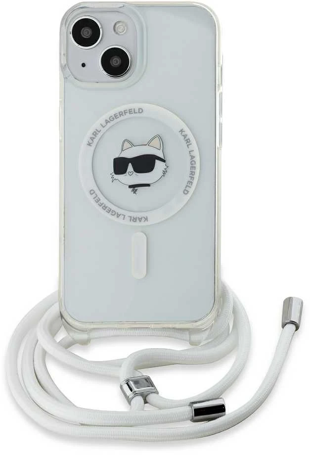 Karl Lagerfeld KLHMP15SHCCHNT Apple iPhone 15/ 14 / 13 6.1″ kietas dėklas skaidrus IML Choupette Head & Cord