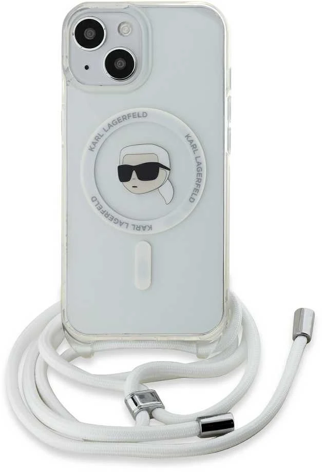 Karl Lagerfeld KLHMP15SHCKHNT Apple iPhone 15 /14 / 13 6.1″ kietas dėklas skaidrus Crossbody IML Karl Head M
