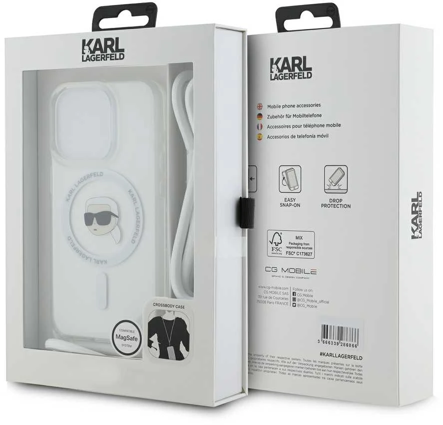 Karl Lagerfeld KLHMP15XHCKHNT Apple iPhone15 Pro Max 6.7″ kietas dėklas skaidrus Crossbody IML Karl Head Mag