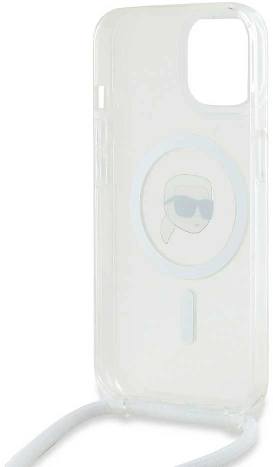 Karl Lagerfeld KLHMP15SHCKHNT Apple iPhone 15 /14 / 13 6.1″ kietas dėklas skaidrus Crossbody IML Karl Head M