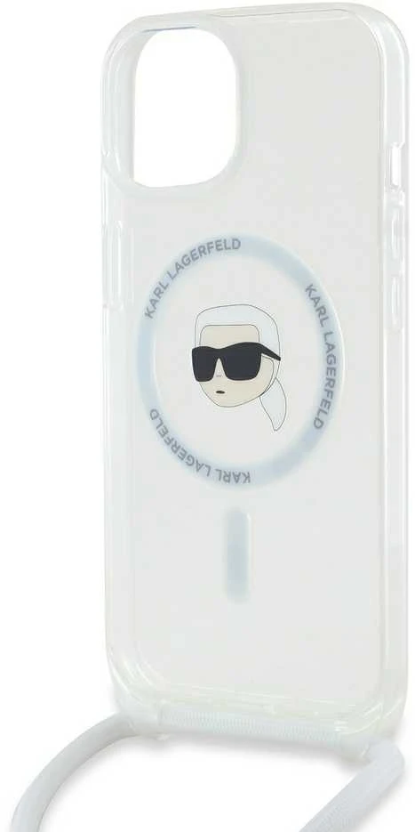 Karl Lagerfeld KLHMP15SHCKHNT Apple iPhone 15 /14 / 13 6.1″ kietas dėklas skaidrus Crossbody IML Karl Head M
