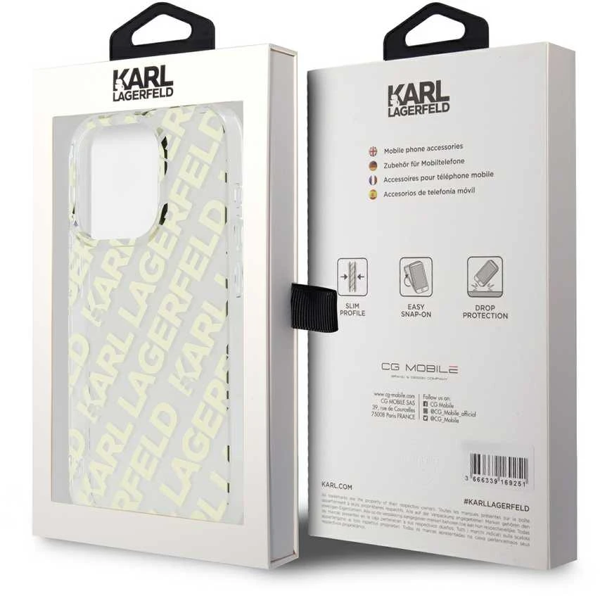Karl Lagerfeld KLHCP15XHKFOEMD Apple iPhone 15 Pro Max 6.7″ auksinis kietas dėklas IML Fullover Logo