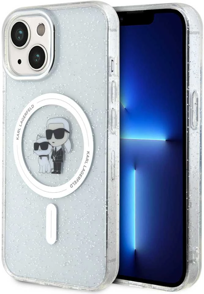 Apple iPhone 15 Karl Lagerfeld dėklas Karl&Choupette Glitter MagSafe (KLHMP15SHGKCNOT) skaidrus