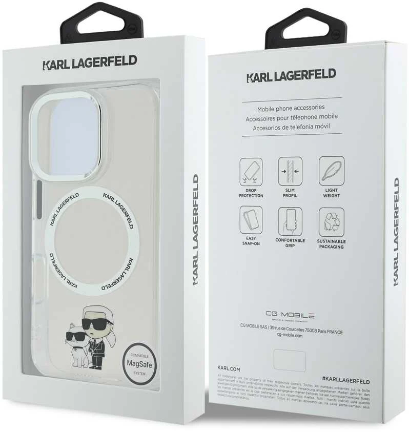 Karl Lagerfeld IML Karl and Choupette MagSafe dėklas skirtas iPhone 16 Pro skaidrus
