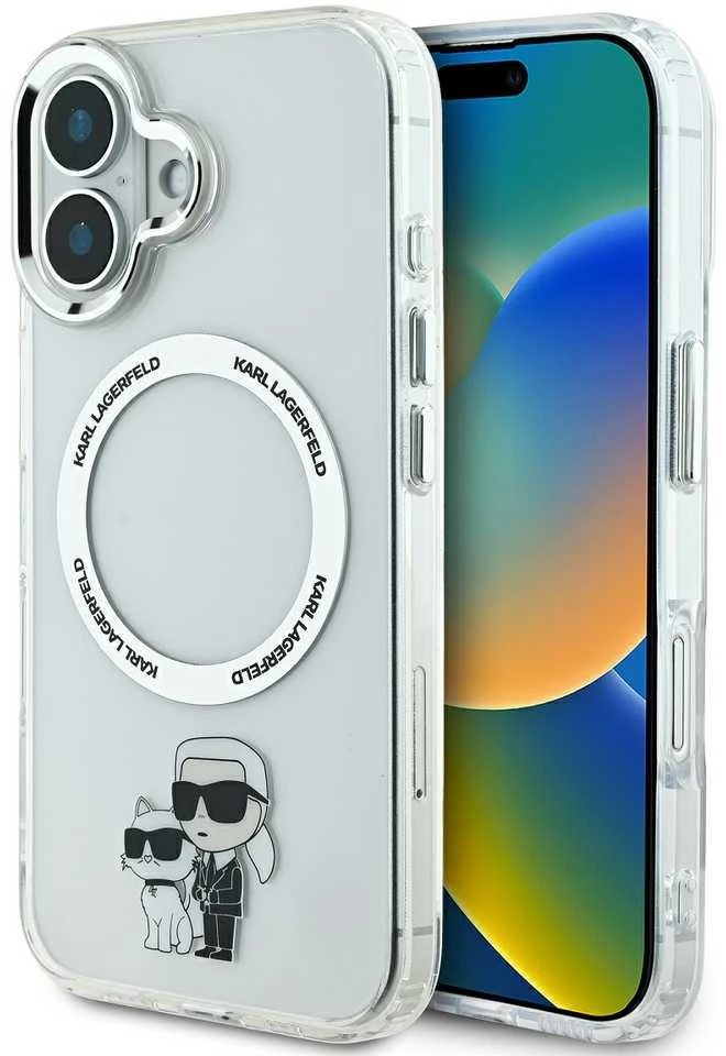 Karl Lagerfeld IML Karl and Choupette MagSafe Apple iPhone 16 dėklas telefonui skaidrus
