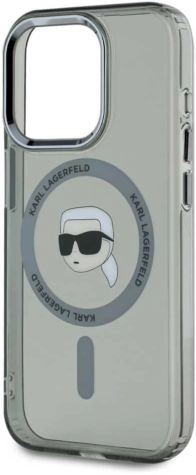 Karl Lagerfeld KLHMP15XHLSKIK Apple iPhone 15 Pro Max 6.7″ juodos spalvos kietas dėklas IML Metal Karl Head MagS
