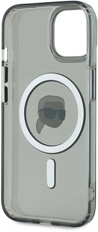 Karl Lagerfeld KLHMP15SHLSKIK Apple iPhone 15 6.1″ juodos spalvos kietas dėklas IML Metal Karl Head MagSafe