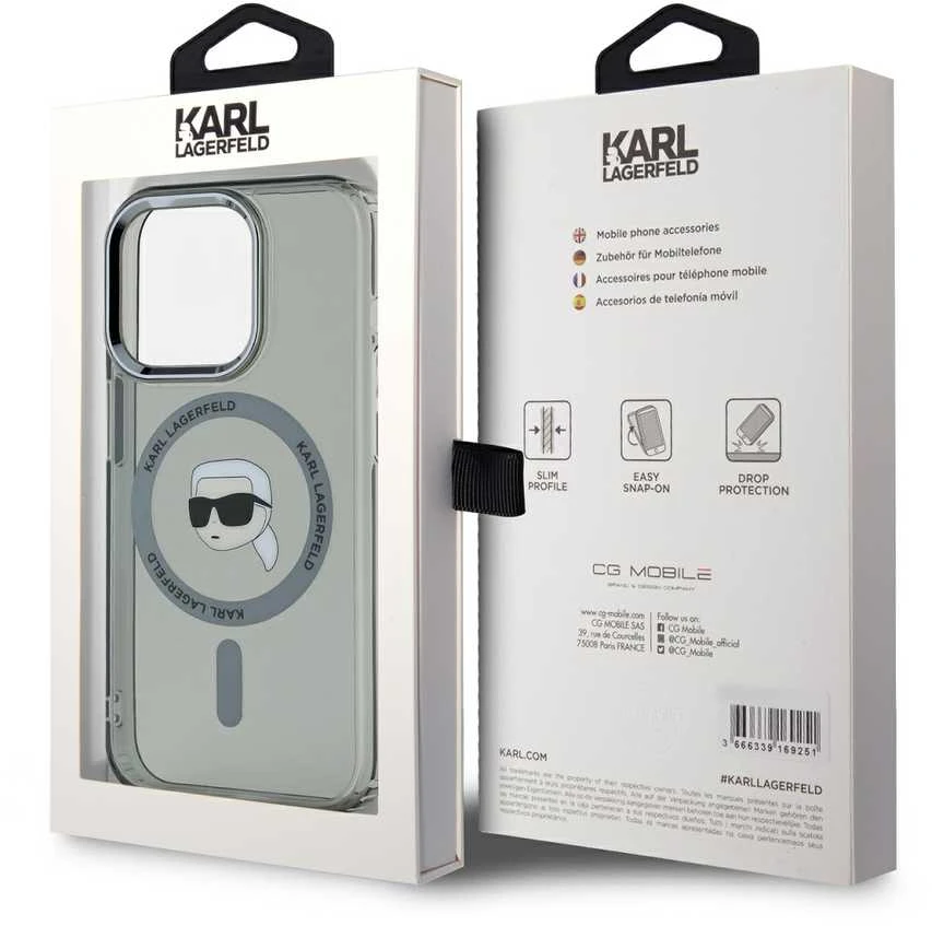 Karl Lagerfeld KLHMP15LHLSKIK Apple iPhone 15 Pro 6.1″ juodos spalvos kietas dėklas IML Metal Karl Head MagSafe